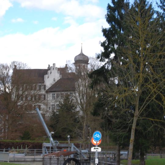 Medieval-modern small town with medieval burgstall and modern castle