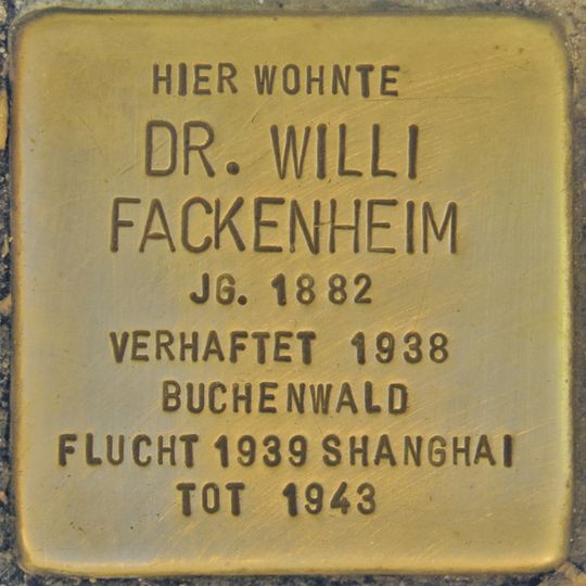 Stolperstein dedicated to Dr. Willi Fackenheim