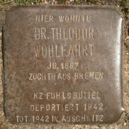 Stolperstein dedicated to Theodor Wohlfahrt