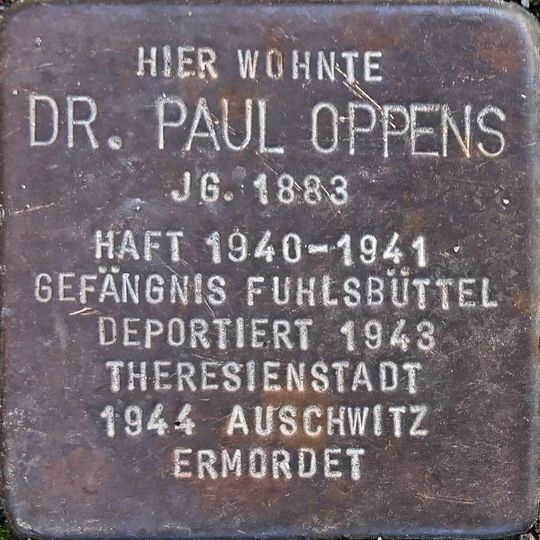 Stolperstein dedicated to Paul Oppens