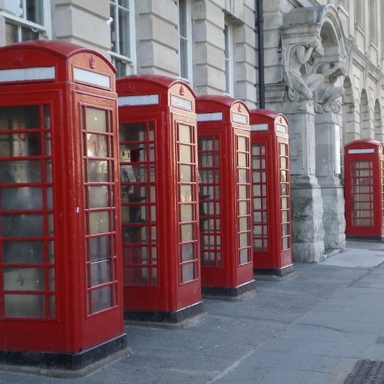 Group of Eight K6 Telephone Kiosks Outside Head Post Office
