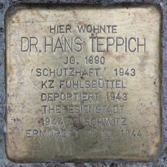 Stolperstein dedicated to Hans Teppich