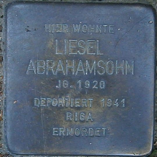 Stolperstein dedicated to Liesel Abrahamsohn