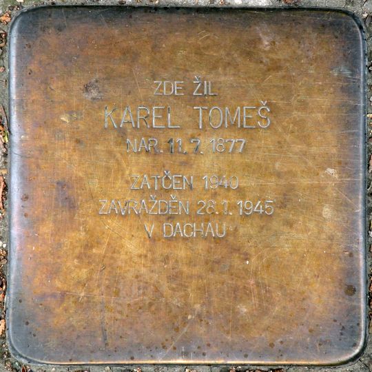Stolperstein dedicated to Karel Tomeš