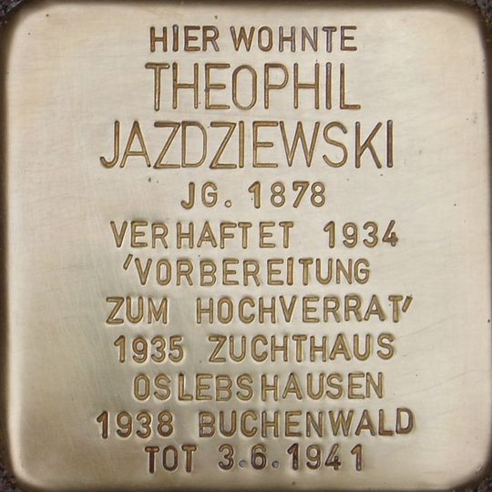 Stolperstein dedicated to Theophil Jazdziewski