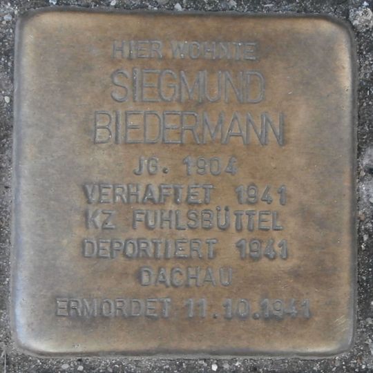 Stolperstein dedicated to Siegmund Biedermann