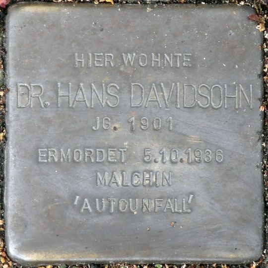 Stolperstein dedicated to Hans Davidsohn