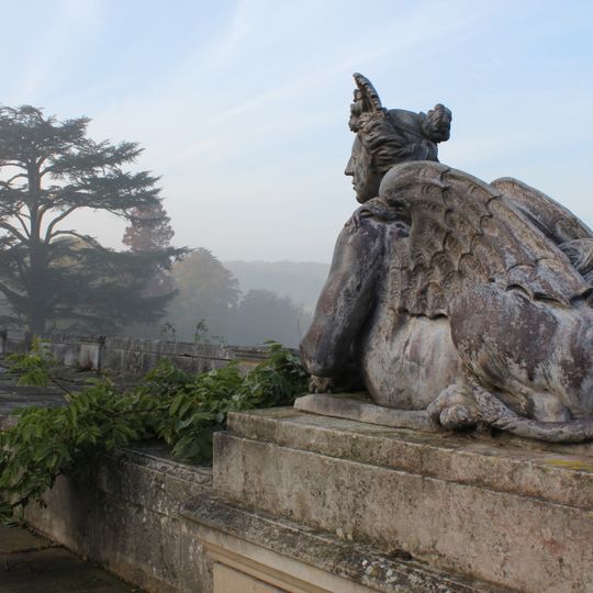 Pair of sphinxes flanking steps on east side of terrace at Trent Park