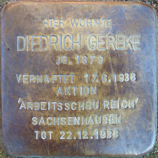 Stolperstein en memoria de Diedrich Gereke