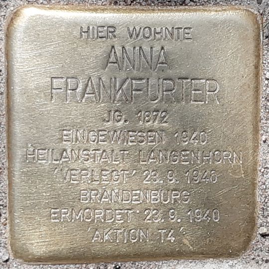Stolperstein dedicated to Anna Frankfurter