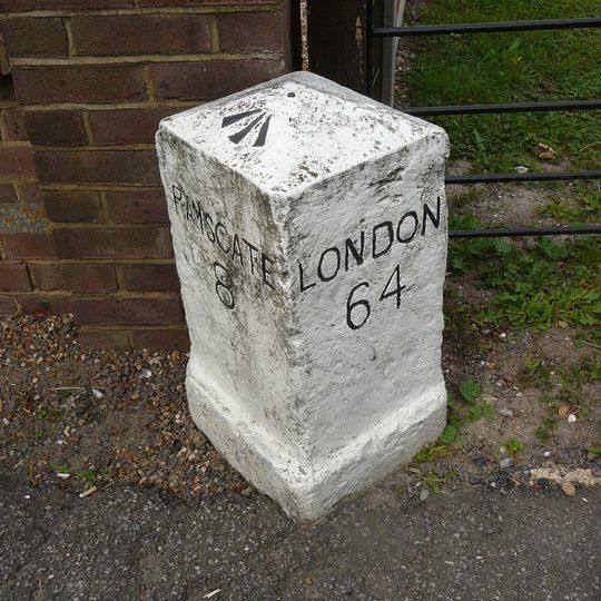 Milestone, Ramsgate Road, by Rose Bungalow, just W of old turnpike cottage and Sarre Windmill