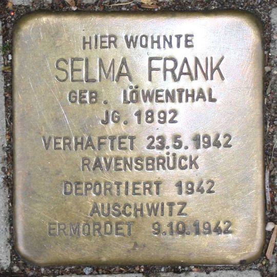 Stolperstein em memória de Selma Frank