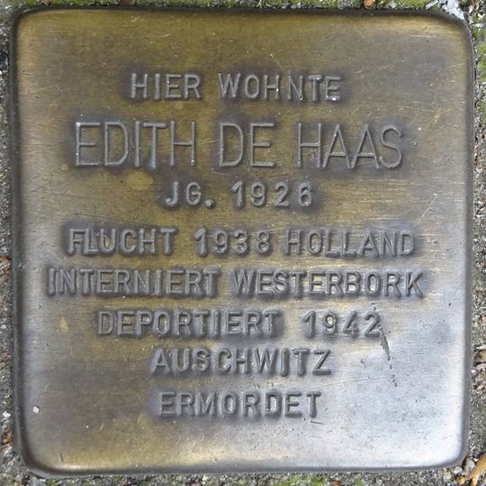 Stolperstein dedicated to Edith de Haas