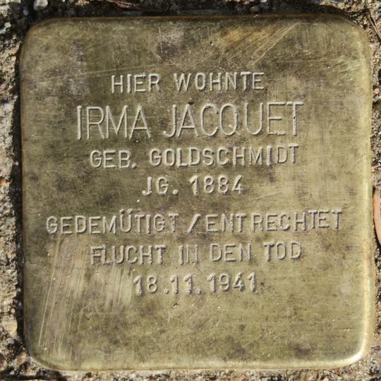 Stolperstein dedicated to Irma Jacquet