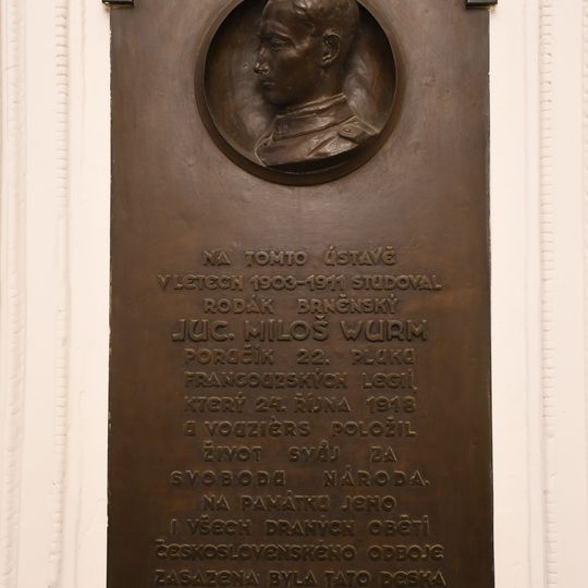 Plaque of Miloš Wurm, Brno