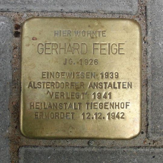 Stolperstein dedicated to Gerhard Feige