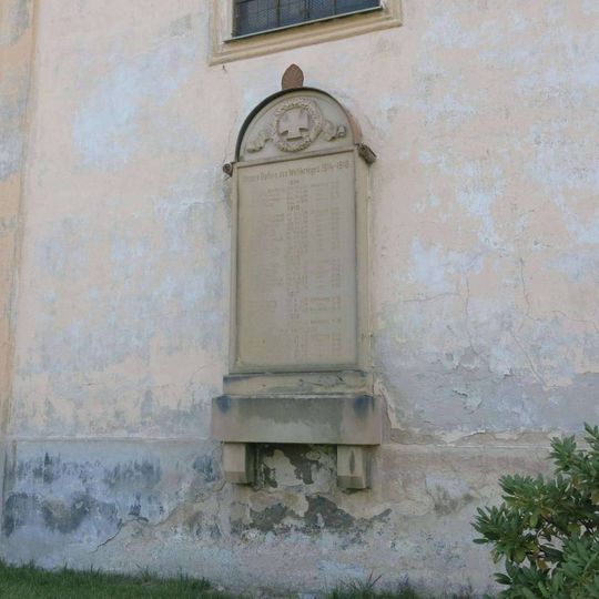 Pomník padlým v 1.světové válce na zdi kostela v Mikulově