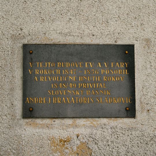 Evanjelická fara, tabuľa pamätná