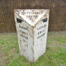 Milepost, Pitchers Hill, by cottage