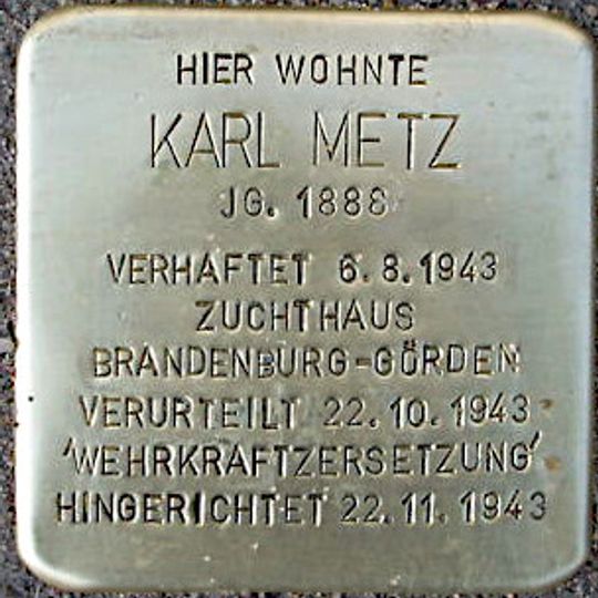 Stolperstein dedicated to Karl Metz