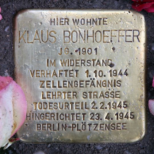 Stolperstein dedicated to Klaus Bonhoeffer
