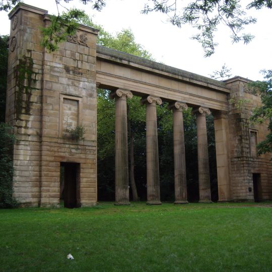 Colonnade by lake to south of Heaton Hall