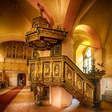 Pulpit of Lutheran church in Zlēkas