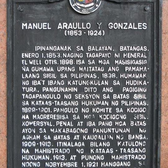 Manuel Araullo y Gonzales historical marker