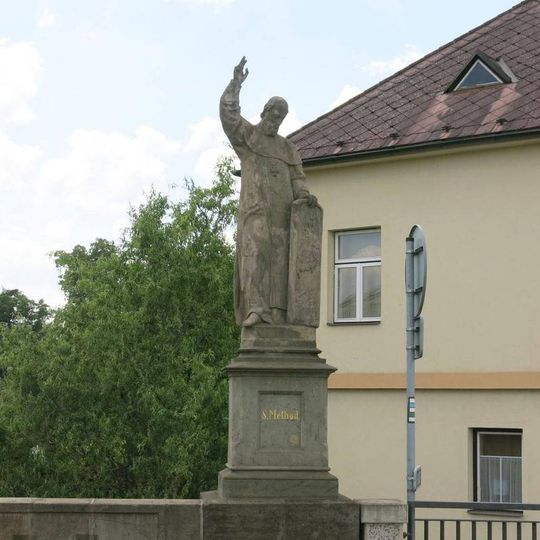 Statue of Saint Methodius on the stone bridge in Vamberk