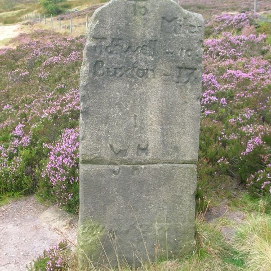 Milestone, on track across Hound Kirk Moor at SK28388250
