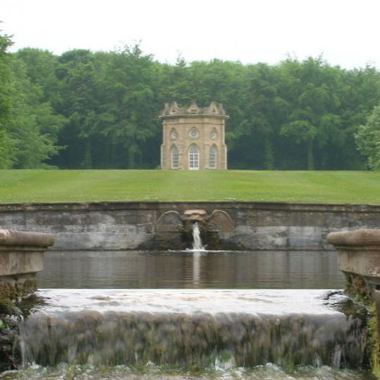 Obelisk Pond and the Great Cascade approximately 300 metres south of Bramham Park House