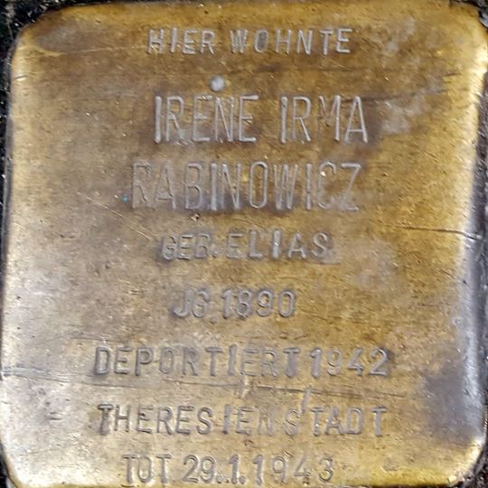 Stolperstein dedicated to Irene Irma Rabinowicz geb. Elias