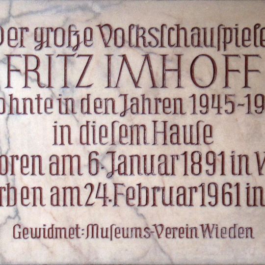 Gedenktafel für Fritz Imhoff
