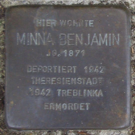 Stolperstein dedicated to Minna Benjamin