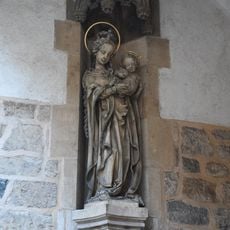 Statue of Madonna and Child on the south facade of the Cathedral of Saints Peter and Paul in Brno