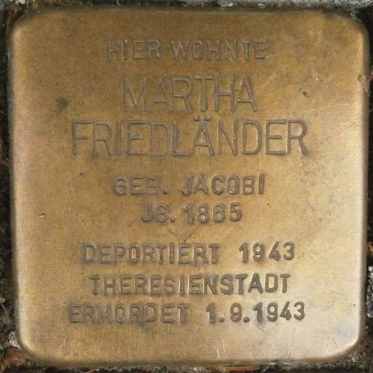 Stolperstein dedicated to Martha Friedländer