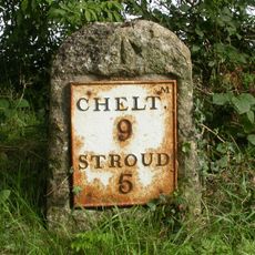 Milestone, Sheepscombe; 250m W crossroads to Sheepscombe & Miserden