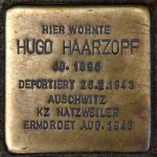 Stolperstein dedicated to Hugo Haarzopf