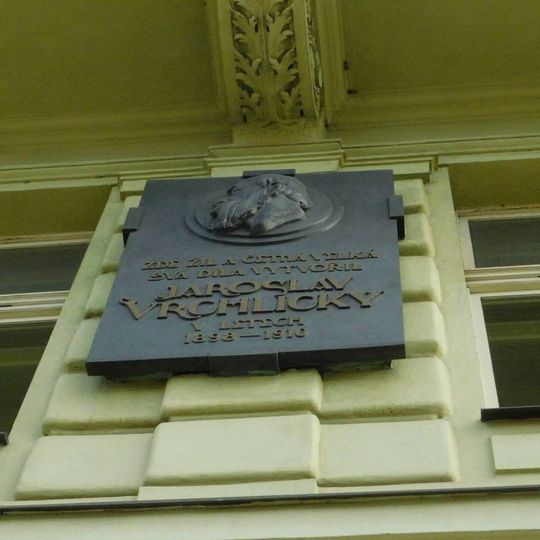 Pamětní deska Jaroslava Vrchlického na Rašínově nábřeží v Praze