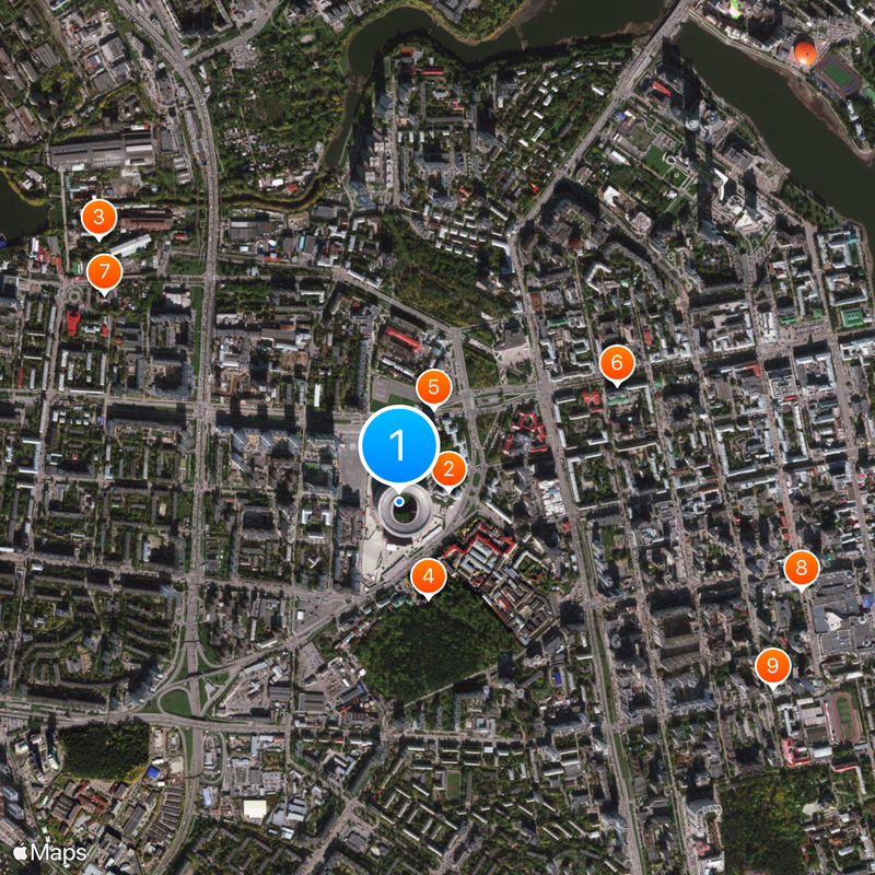 Stadio Centrale di Ekaterinburg Mappa