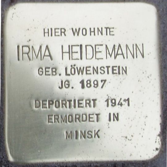 Stolperstein dedicated to Irma Heidemann