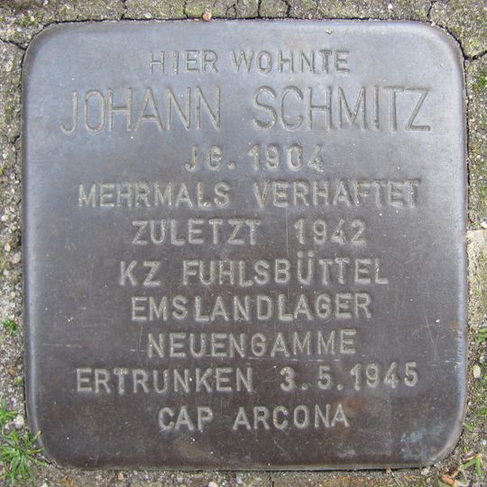 Stolperstein en memoria de Johann Schmitz