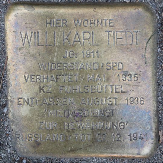 Stolperstein dedicated to Willi Karl Tiedt