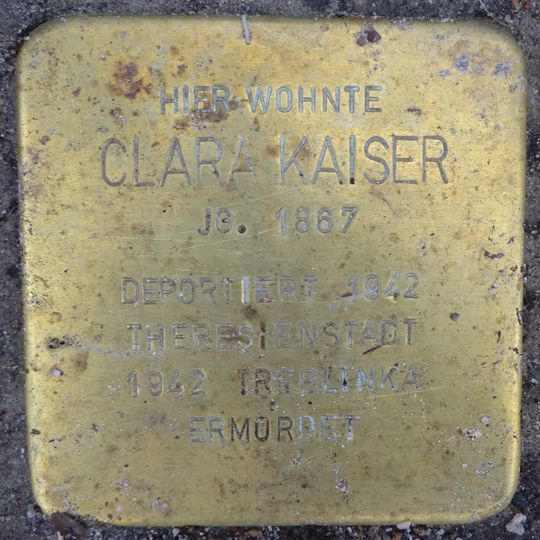 Stolperstein dedicated to Clara Kaiser