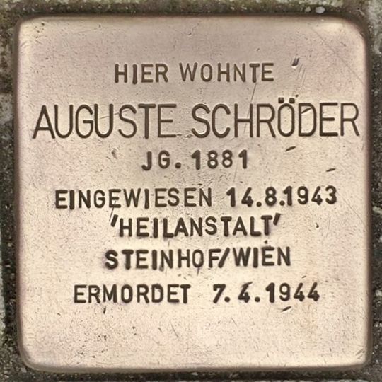 Stolperstein dedicated to Auguste Schröder