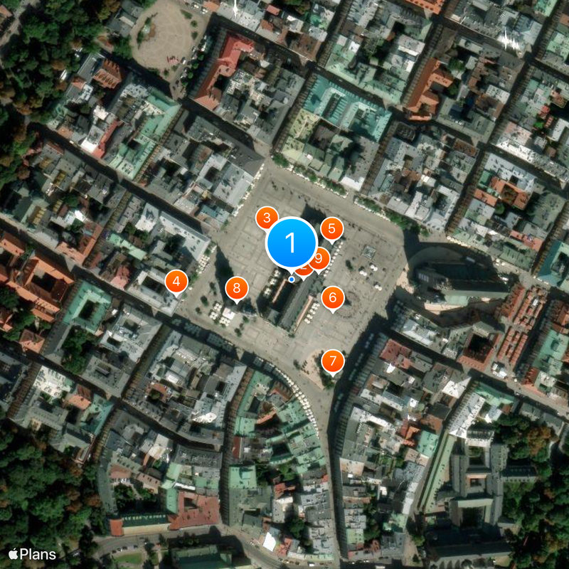 Place du marché principal de Cracovie Carte