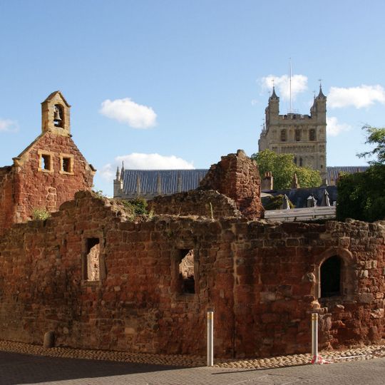 Bomb damaged remains of St Catherine's Almshouses and chapel and adjacent canon's house, 140m north of the Cathedral