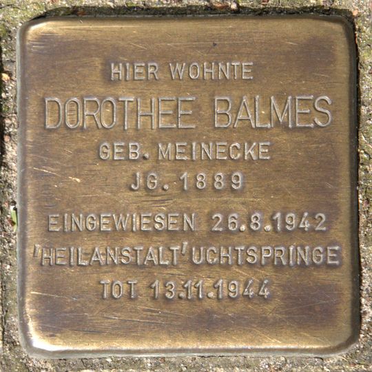 Stolperstein dedicated to Dorothea Balmes