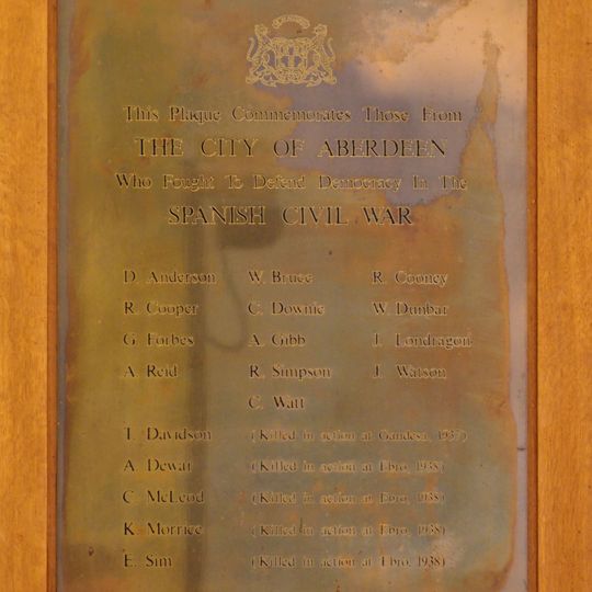 Commemorative plaque to Aberdeen Men who fought in the Spanish Civil War