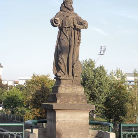 Socha svatého Bonaventury na Rooseveltově mostě v Plzni